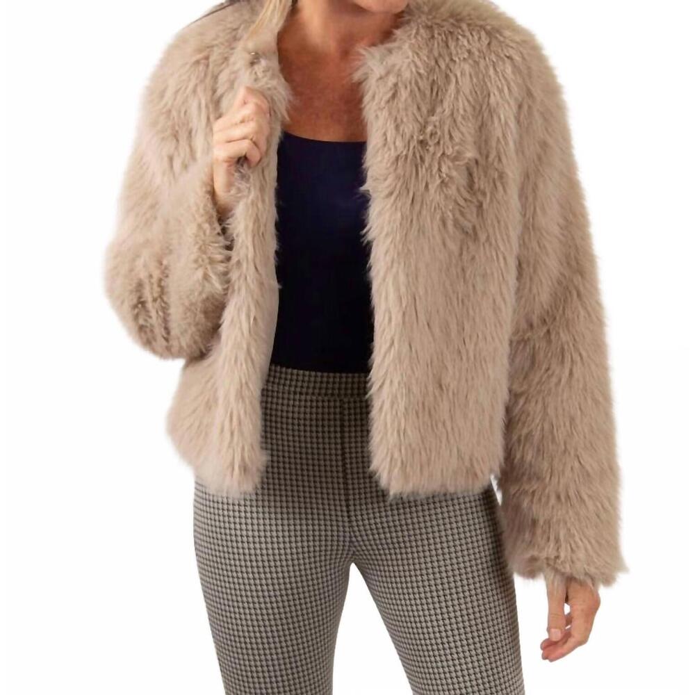 NEW MIOU MUSE faux fur cropped jacket in stone - Picture 2 of 7